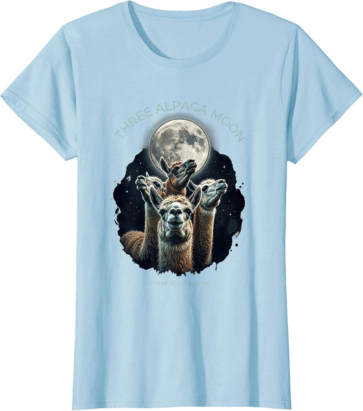 Three Alpaca Moon Surreal Alpaca Lover Meme Humor T-Shirt - Baby Blue