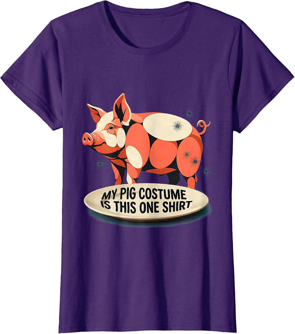 Women's My Pig Costume Is This One Shirt Midcentury Modern Pig Lover T-Shirt - Purple
