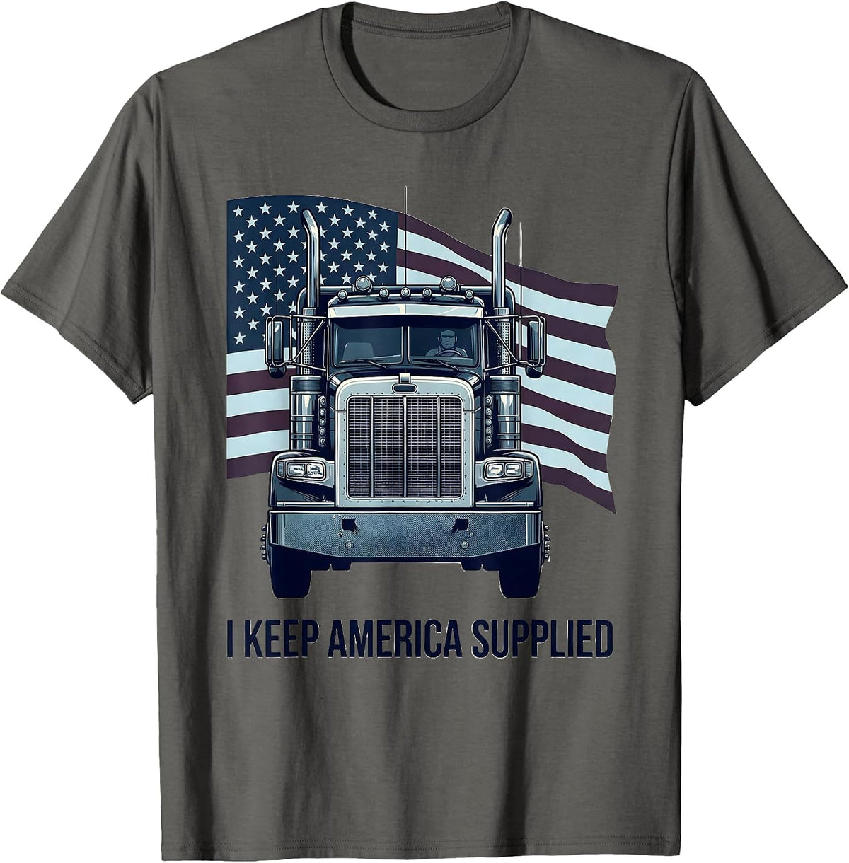Men's I Keep America Supplied Patriotic Semi Truck Driver Trucker T-Shirt - Asphalt Grey
