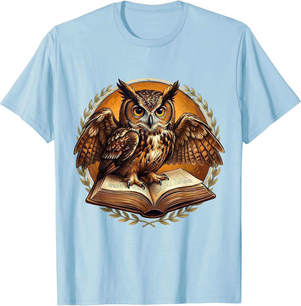 Owl on Textbook Teacher Life Graphic Design T-Shirt - Baby Blue