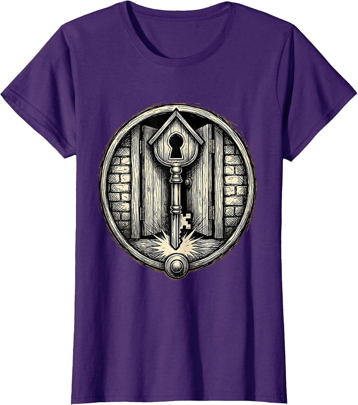 Women's Sped Teacher Giant Key Unlocking School Door T-Shirt - Purple