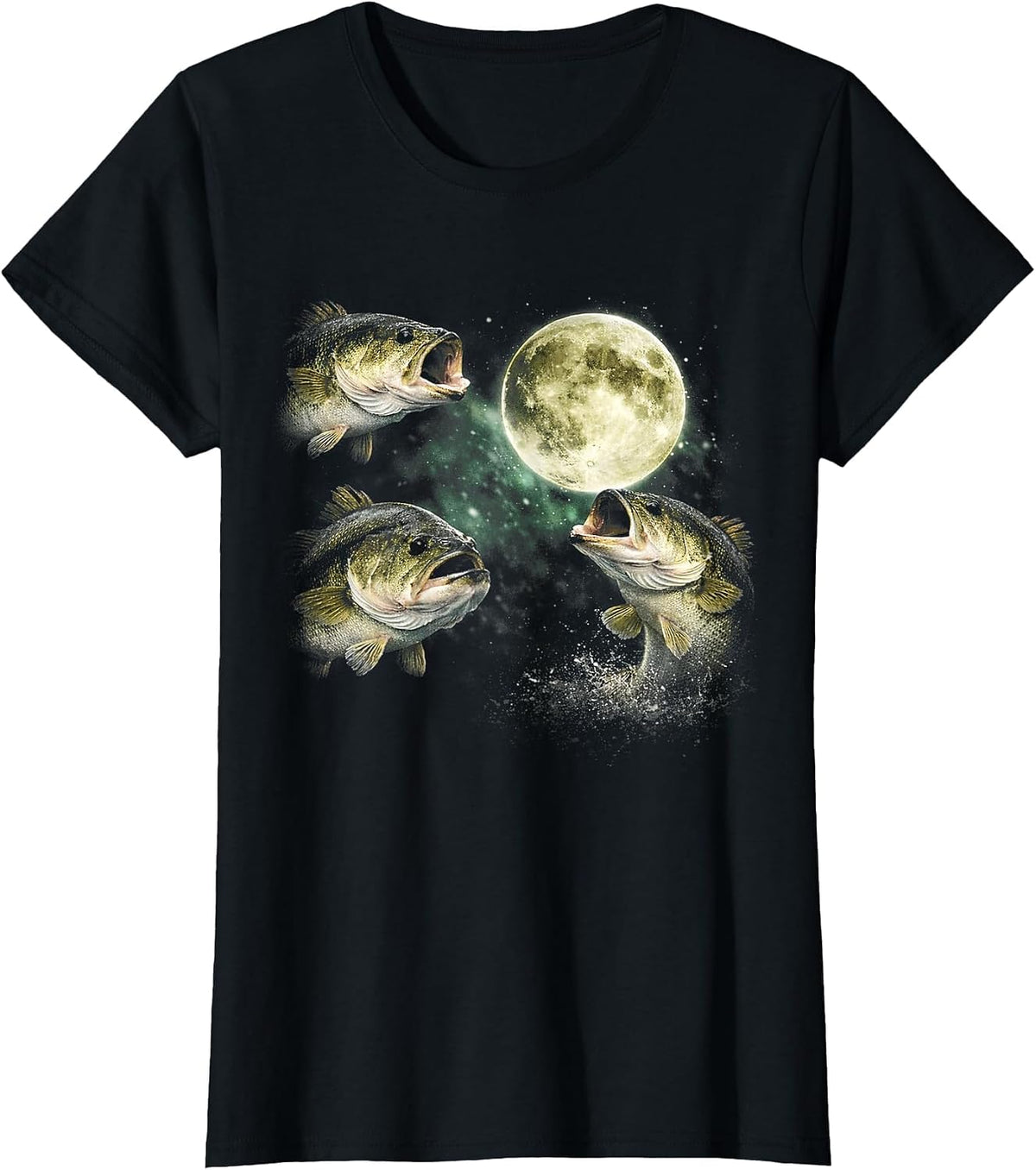 Bass Fish Howling At The Moon Vintage Angler Fisherman Tees T-Shirts for Men Women - Black