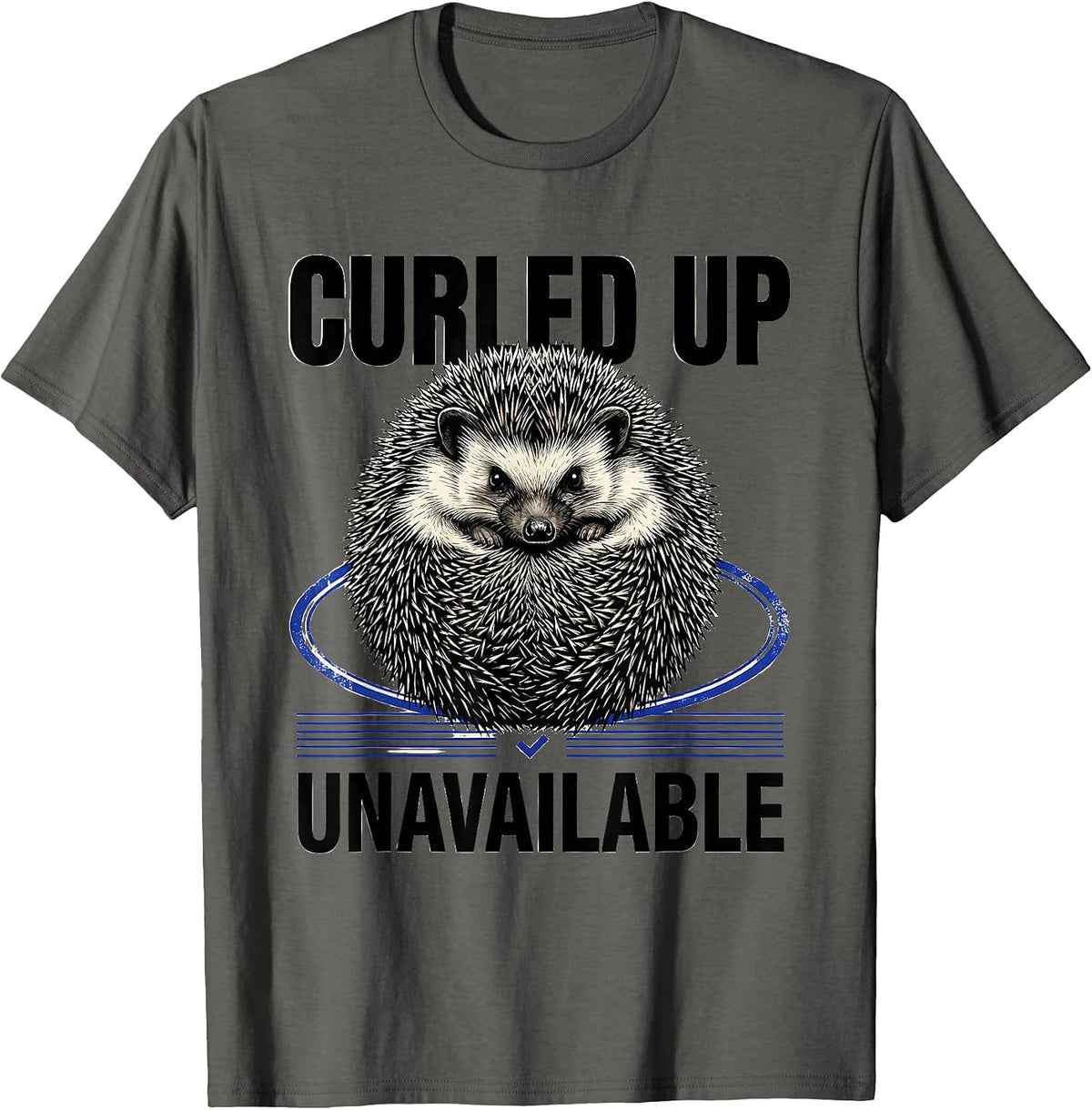 Curled Up, Unavailable Funny Hedgehog Lover Quirky Humor T-Shirt - Asphalt Grey
