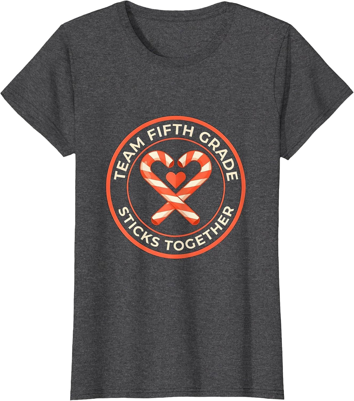 Women's Team Fifth Grade Sticks Together Christmas Candy Cane T-Shirt - Dark Heather Grey