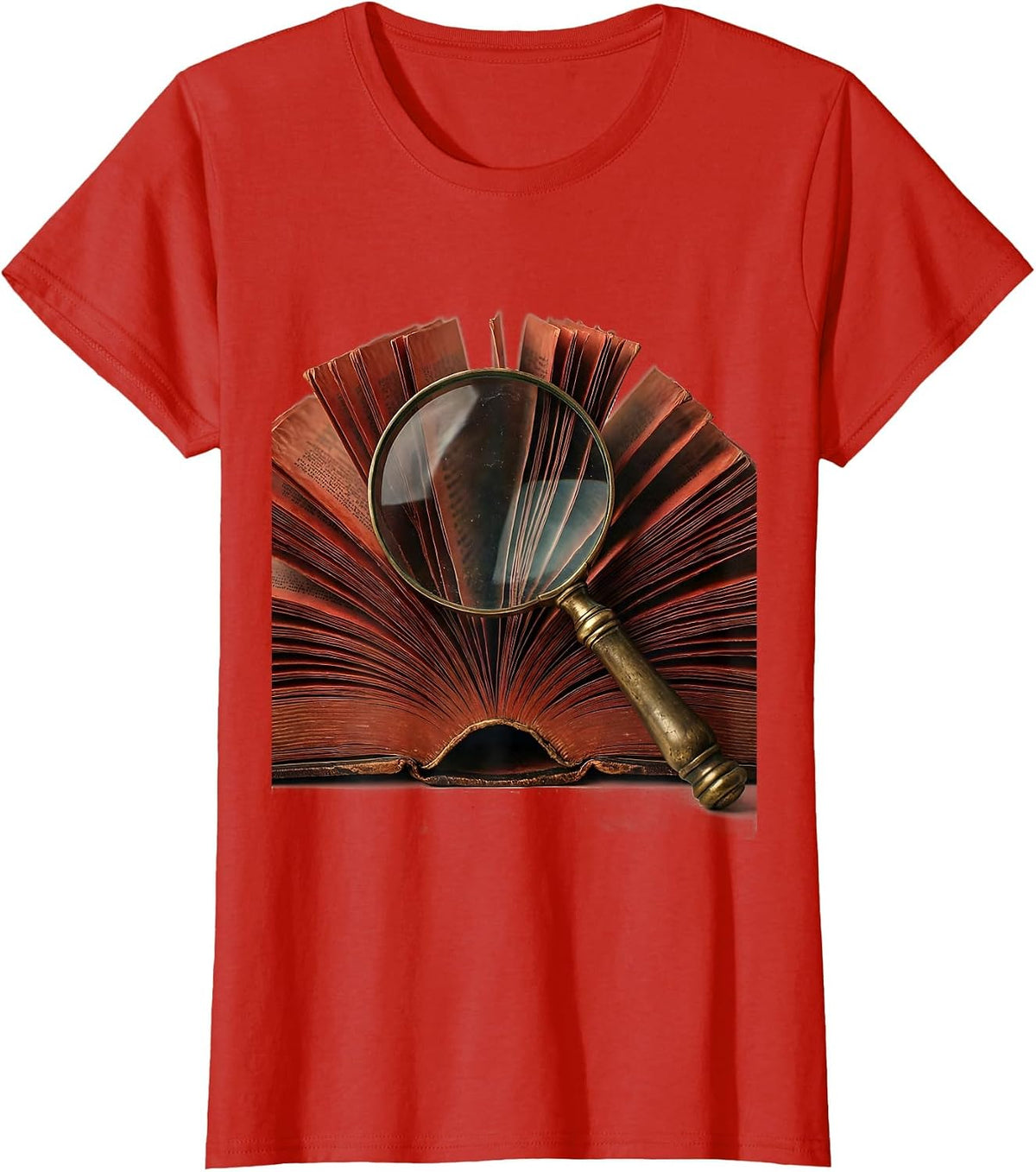Red Teacher Magnifying Glass Book Illustration T-Shirt - Red