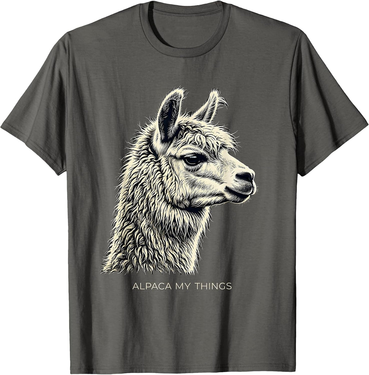 Men's Alpaca My Things Funny Alpaca Lover Casual Humor T-Shirt - Asphalt Grey