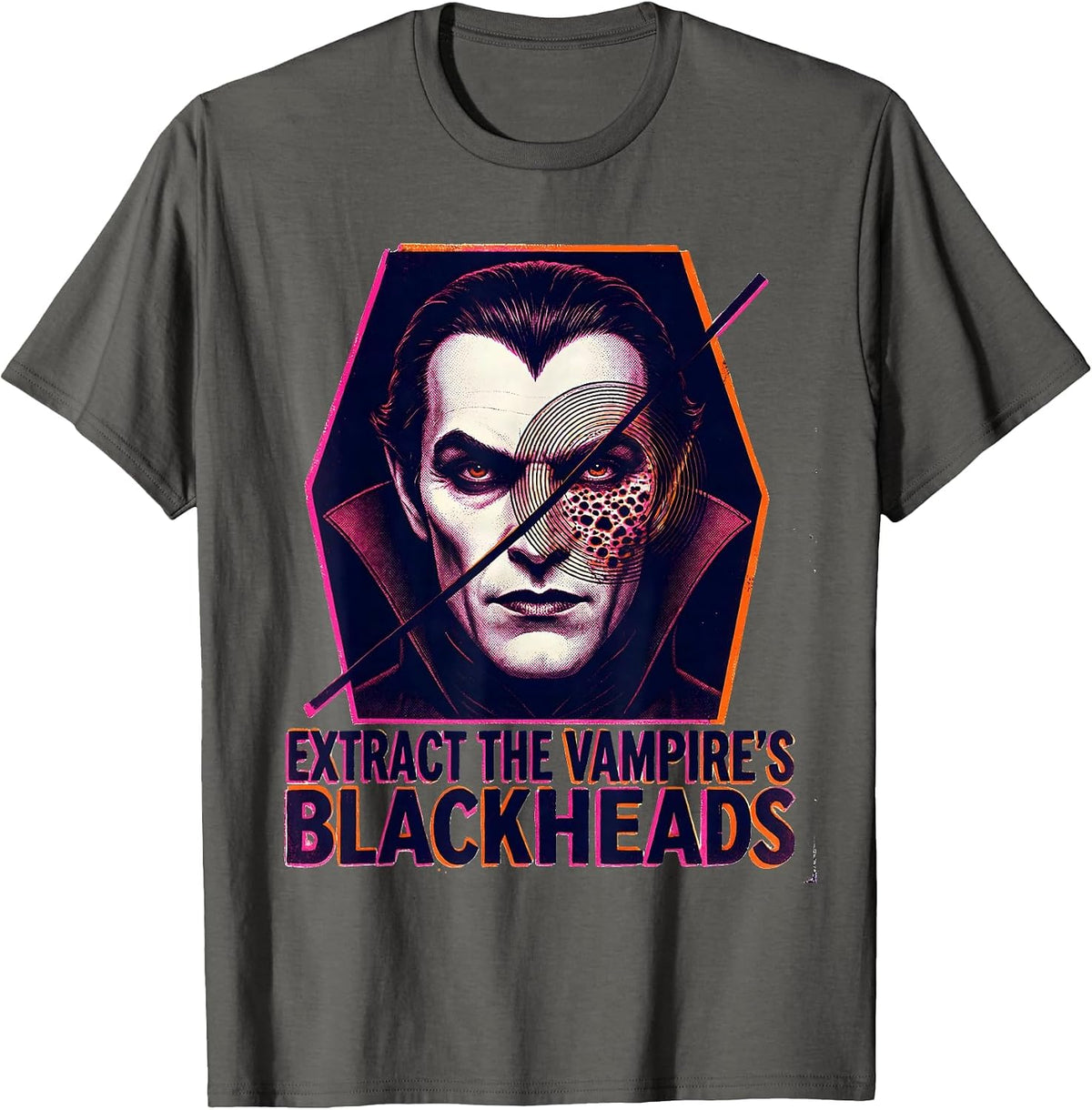 Men's Extract The Vampire's Blackheads Risograph Halloween T-Shirt - Asphalt Grey
