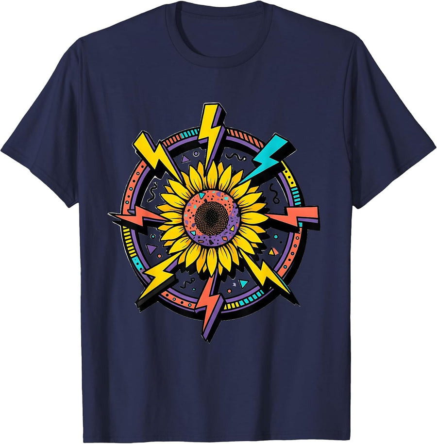 Rizz Em With The Tism Sunflower Lightning Bolt T-Shirt - Navy Blue