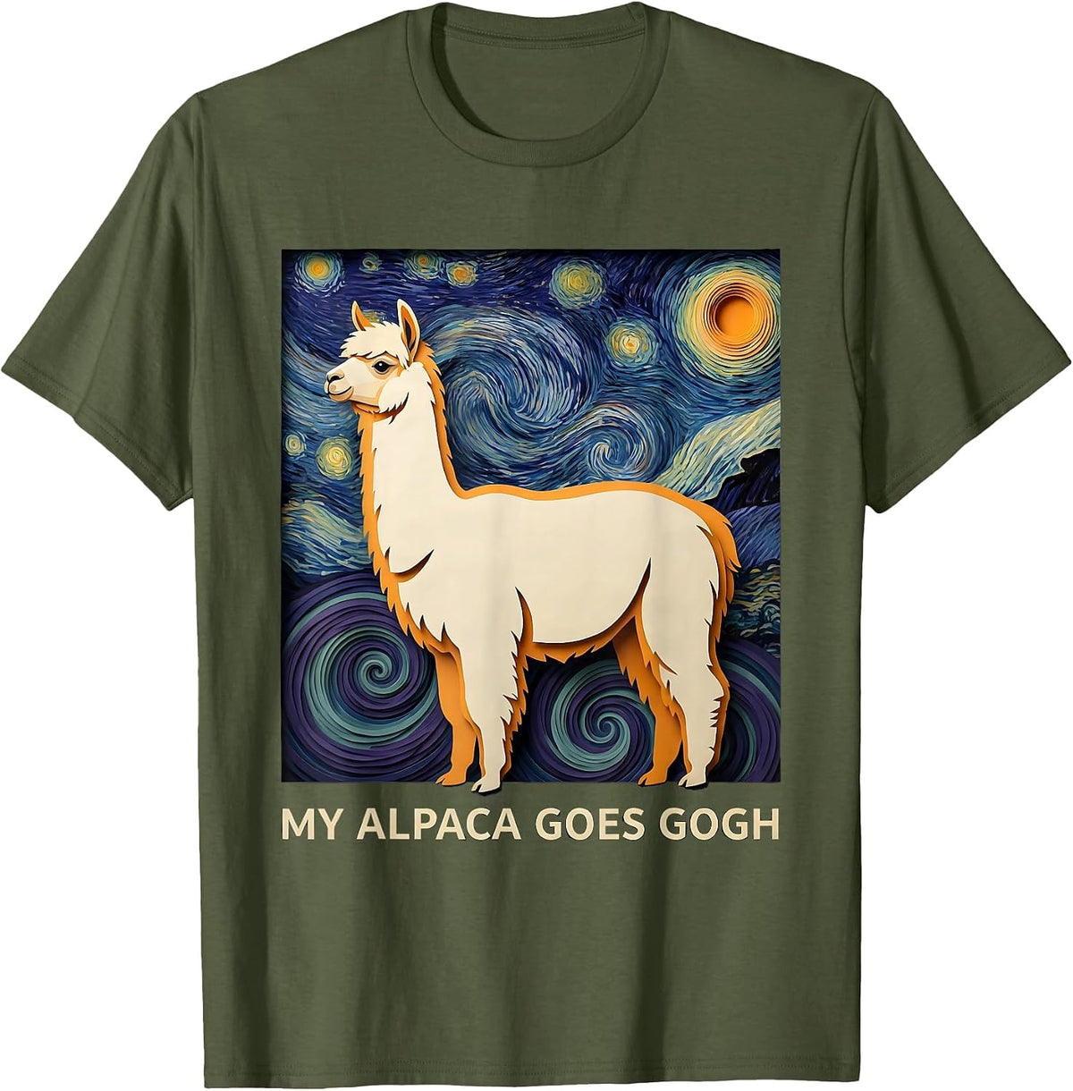 My Alpaca Goes Gogh Whimsical Art Meme Animal Lover Gift T-Shirt - Olive Green