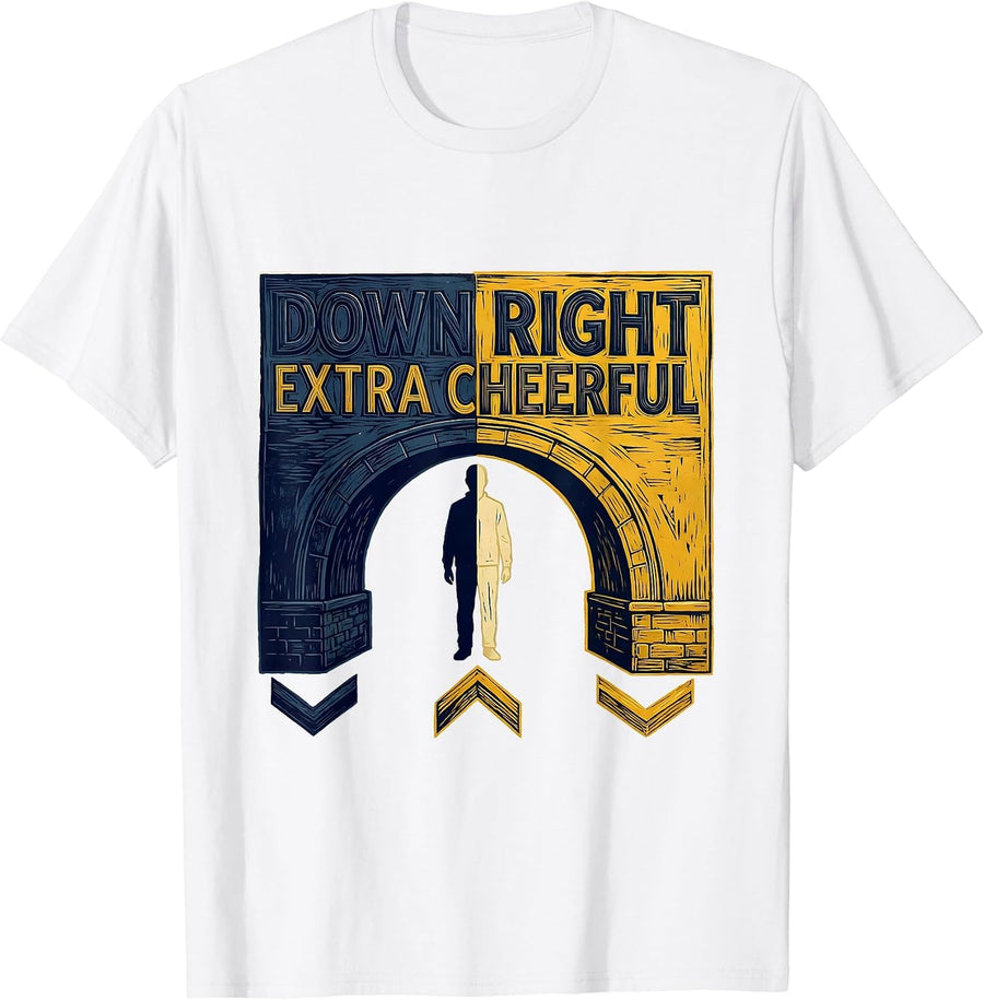 Men's Down Right Extra Cheerful Linocut Down Syndrome Awareness T-Shirt - White