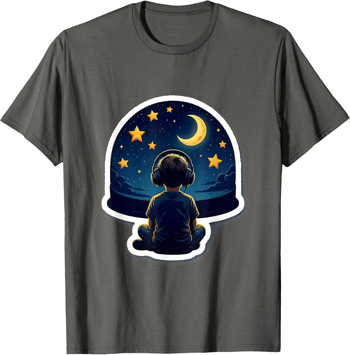 Special Education Starry Sky Headphones Child Design T-Shirt - Asphalt Grey