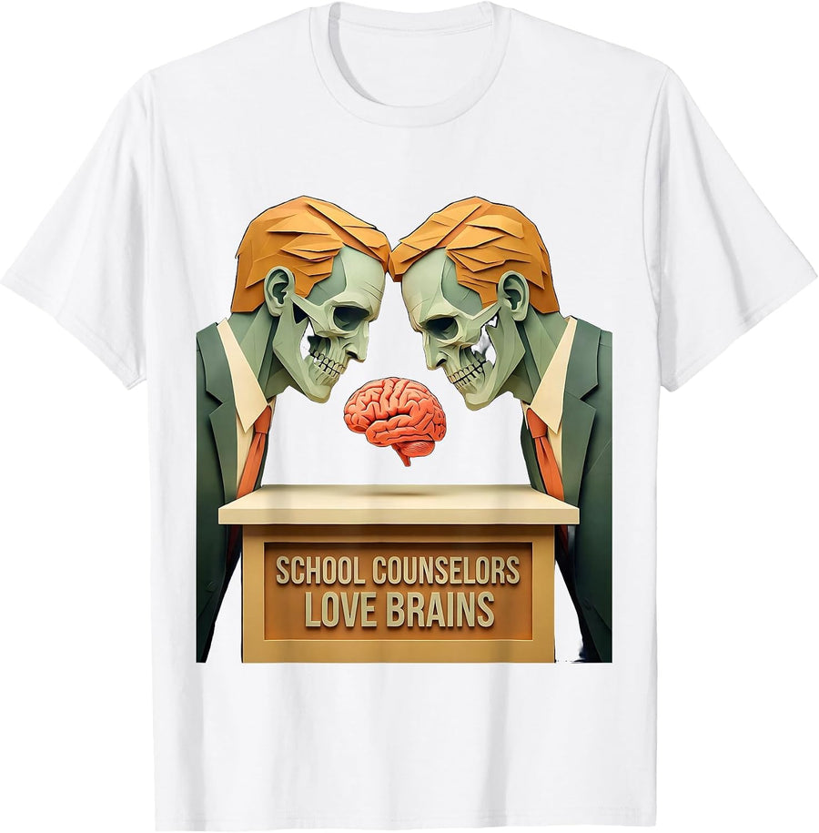 Men's School Counselors Love Brains Funny Zombie Halloween Teacher T-Shirt - White
