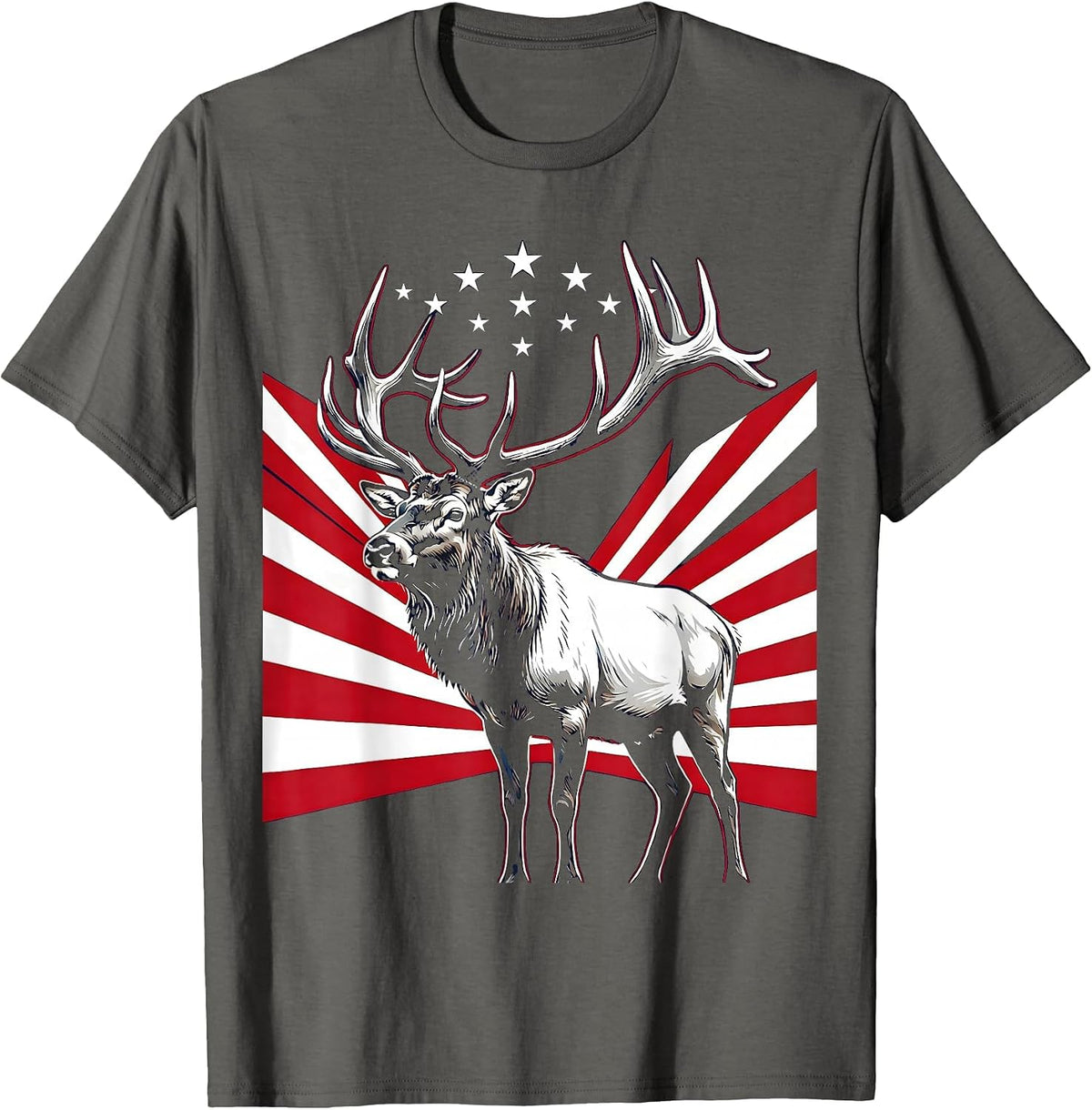 Elk in Golden Meadow Freedom Nature Design T-Shirt - Asphalt Grey