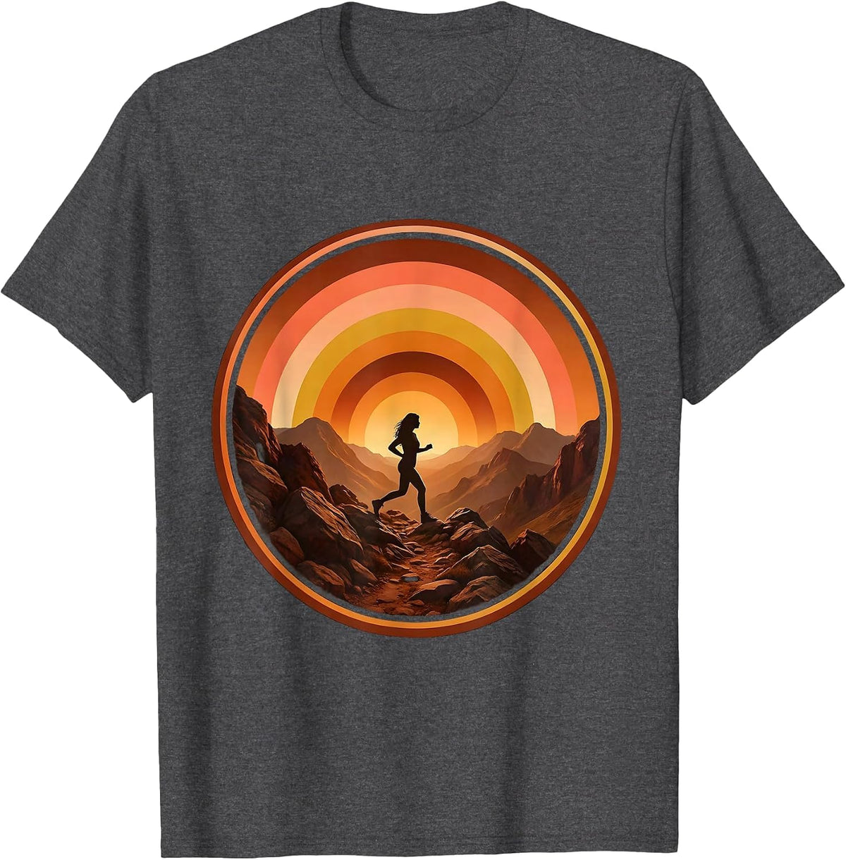 Men's Hiker Rocky Mountain Trail Sunset Illustration T-Shirt - Dark Heather Grey