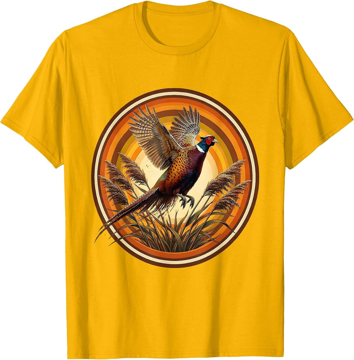 Pheasant Flush Fall Hunting Illustration T-Shirt - Golden Yellow
