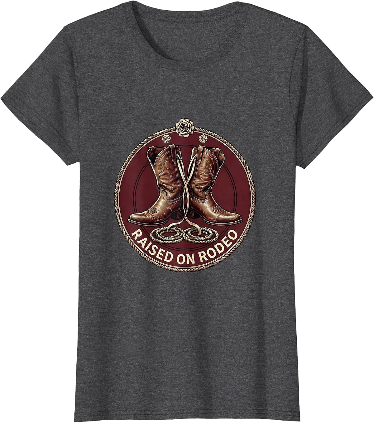 Women's Raised on Rodeo Western Cowgirl Design T-Shirt - Dark Heather Grey