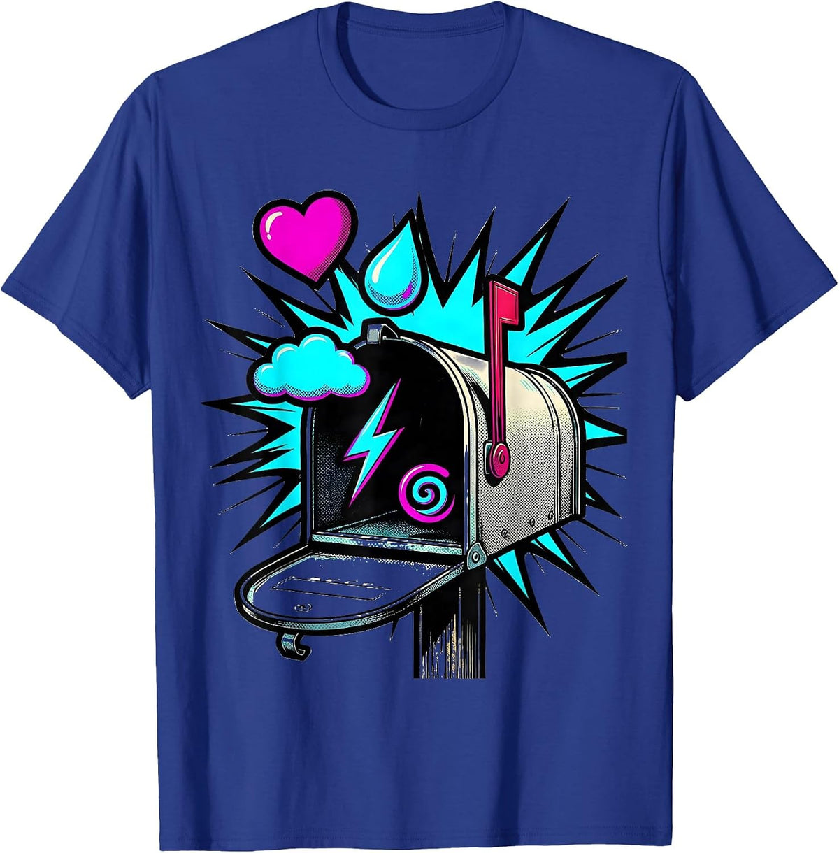 Men's Oversized Mailbox Pop Art Mental Health Awareness Counselor T-Shirt - Royal Blue