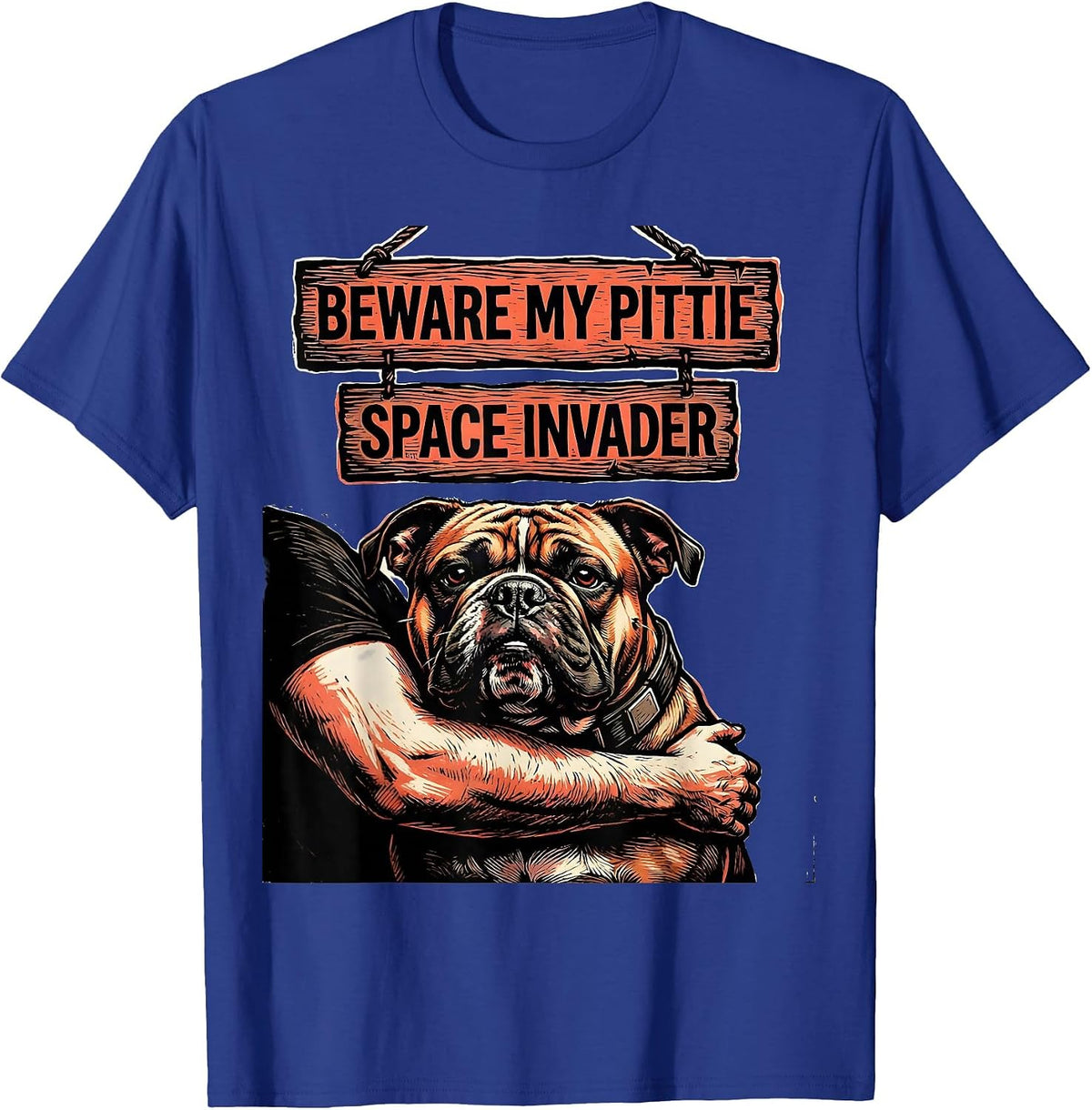 Beware My Pittie Space Invader Funny Pitbull Dog Lover T-Shirt - Royal Blue
