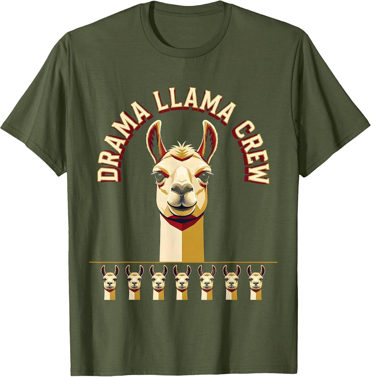 Men's Drama Llama Crew Funny Llama Lover Novelty Gift T-Shirt - Olive Green