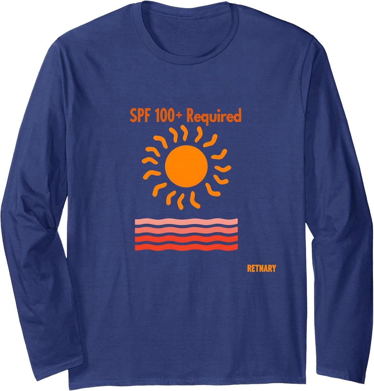 SPF 100+ Required Caucasian Sun Protection Humour Beach Long Sleeve T-Shirt - Adult Unisex Navy Blue