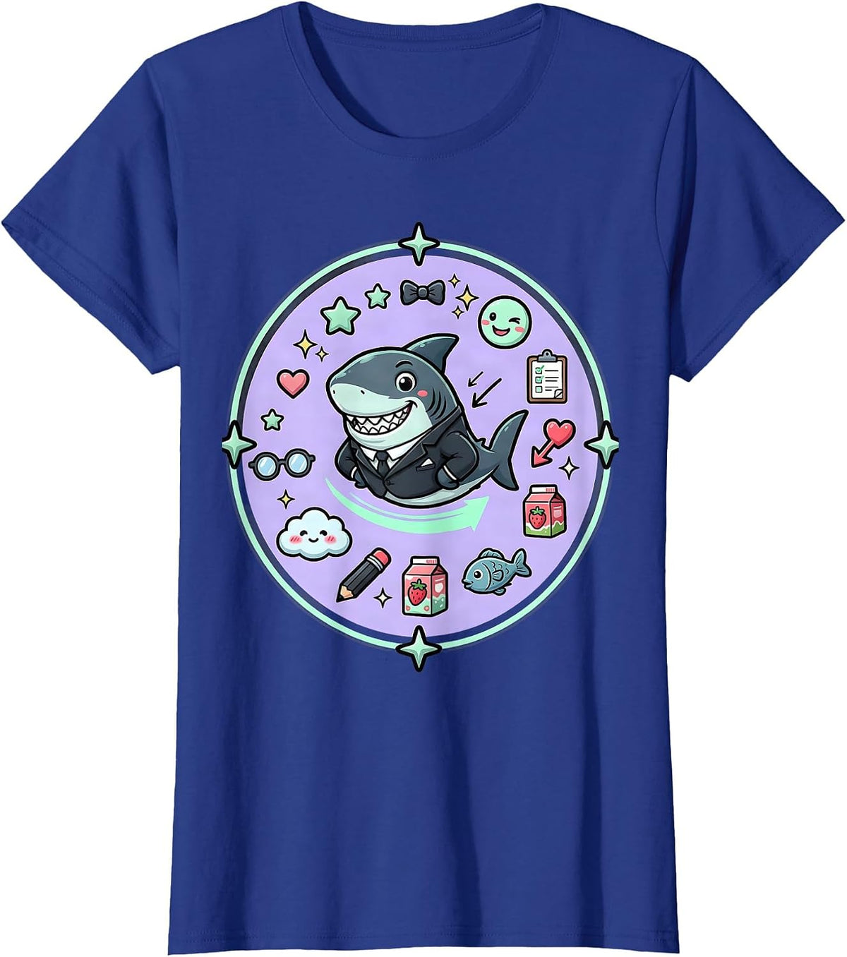 Women's Charming Shark in a Blazer Illustration T-Shirt - Royal Blue