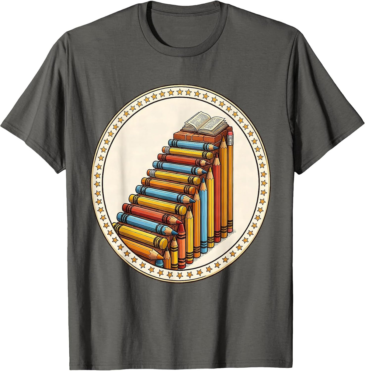 Men's Special Education Crayon Pencil Staircase Design T-Shirt - Asphalt Grey