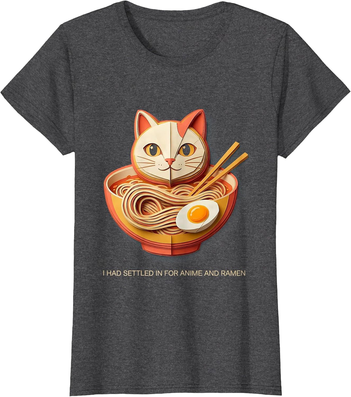 Women's I Had Settled In For Anime And Ramen Funny Kawaii Cat Anime T-Shirt - Dark Heather Grey