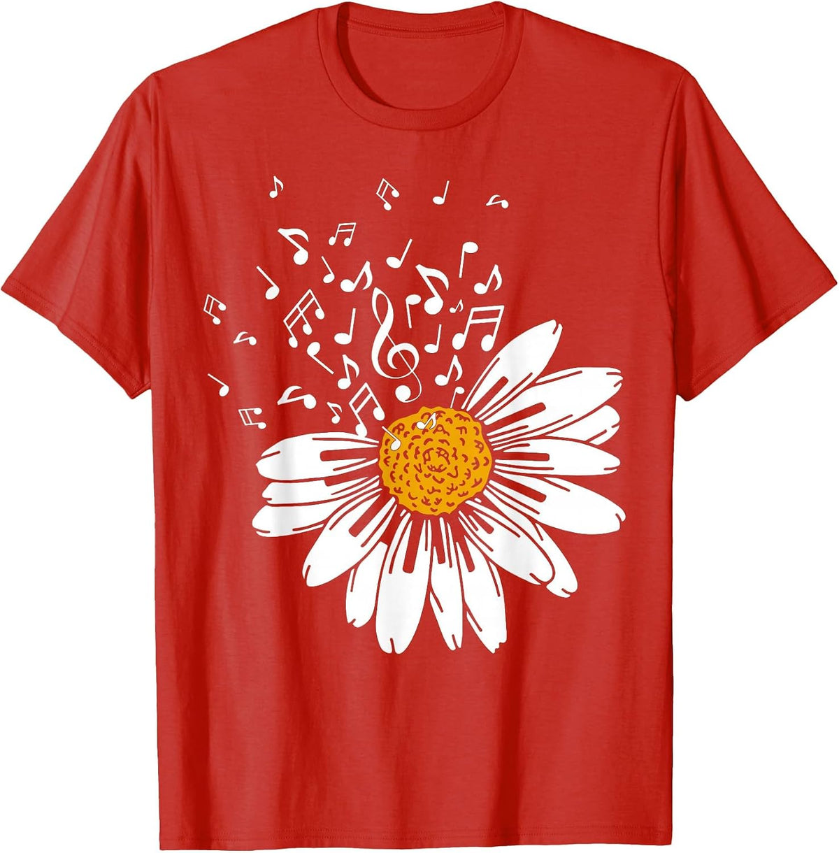 Daisy Flower Music Notes Clef Teacher Musicians Music Lover T-Shirt - Red