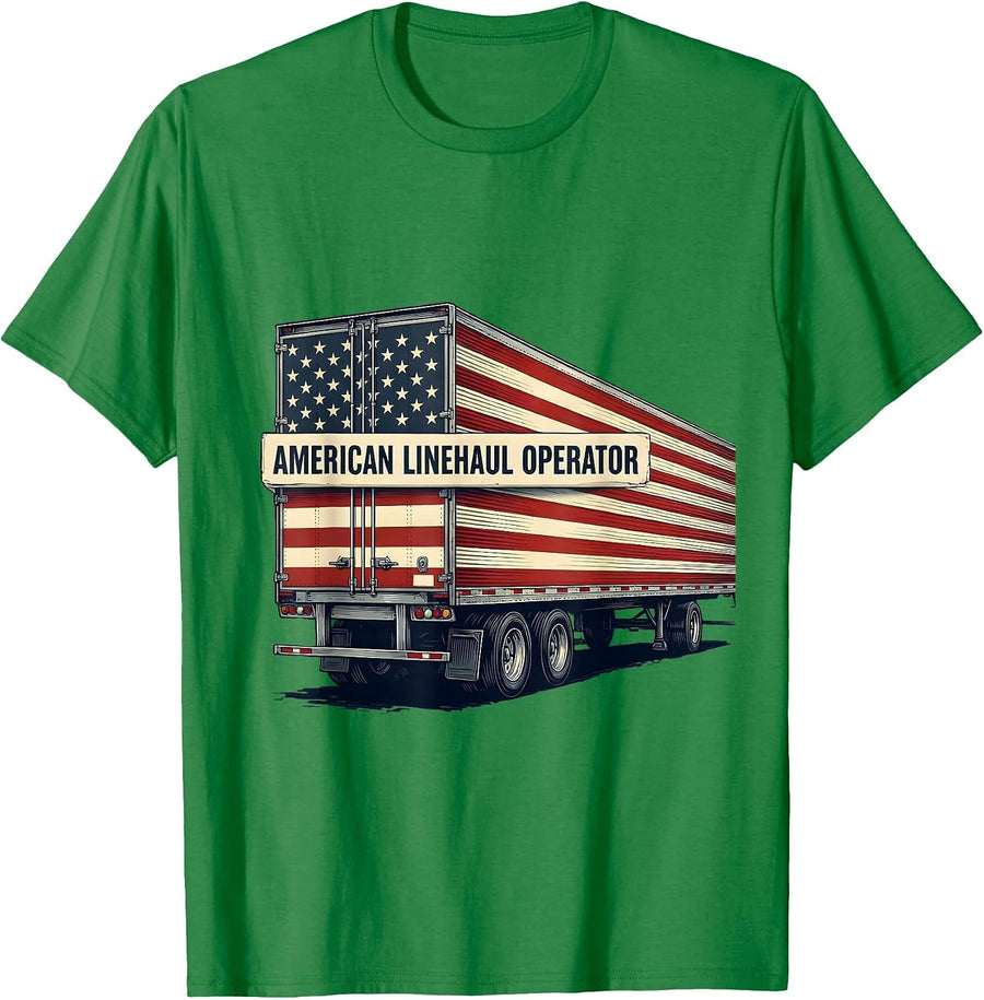 Men's American Linehaul Operator Patriotic Semi Truck Driver T-Shirt - Kelly Green