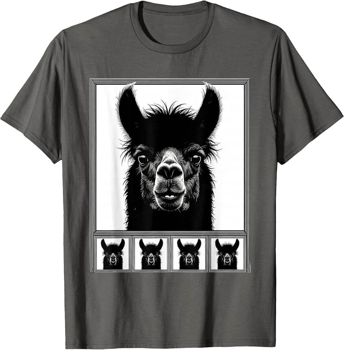 Alpaca Photobooth Funny Animal Portrait T-Shirt - Asphalt Grey
