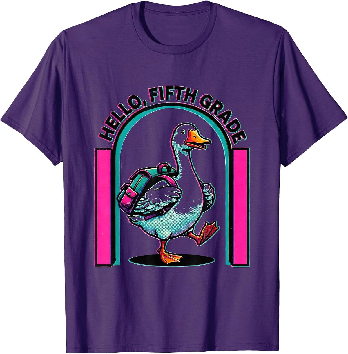 Hello, Fifth Grade Cute Goose Teacher Back To School T-Shirt - Purple