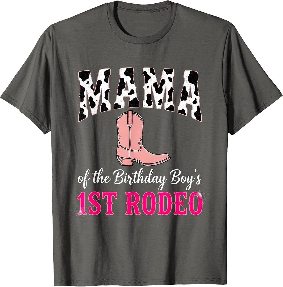 Mama Of The Birthday Boy's 1st Rodeo Whimsical Cowgirl T-Shirt - Asphalt Grey