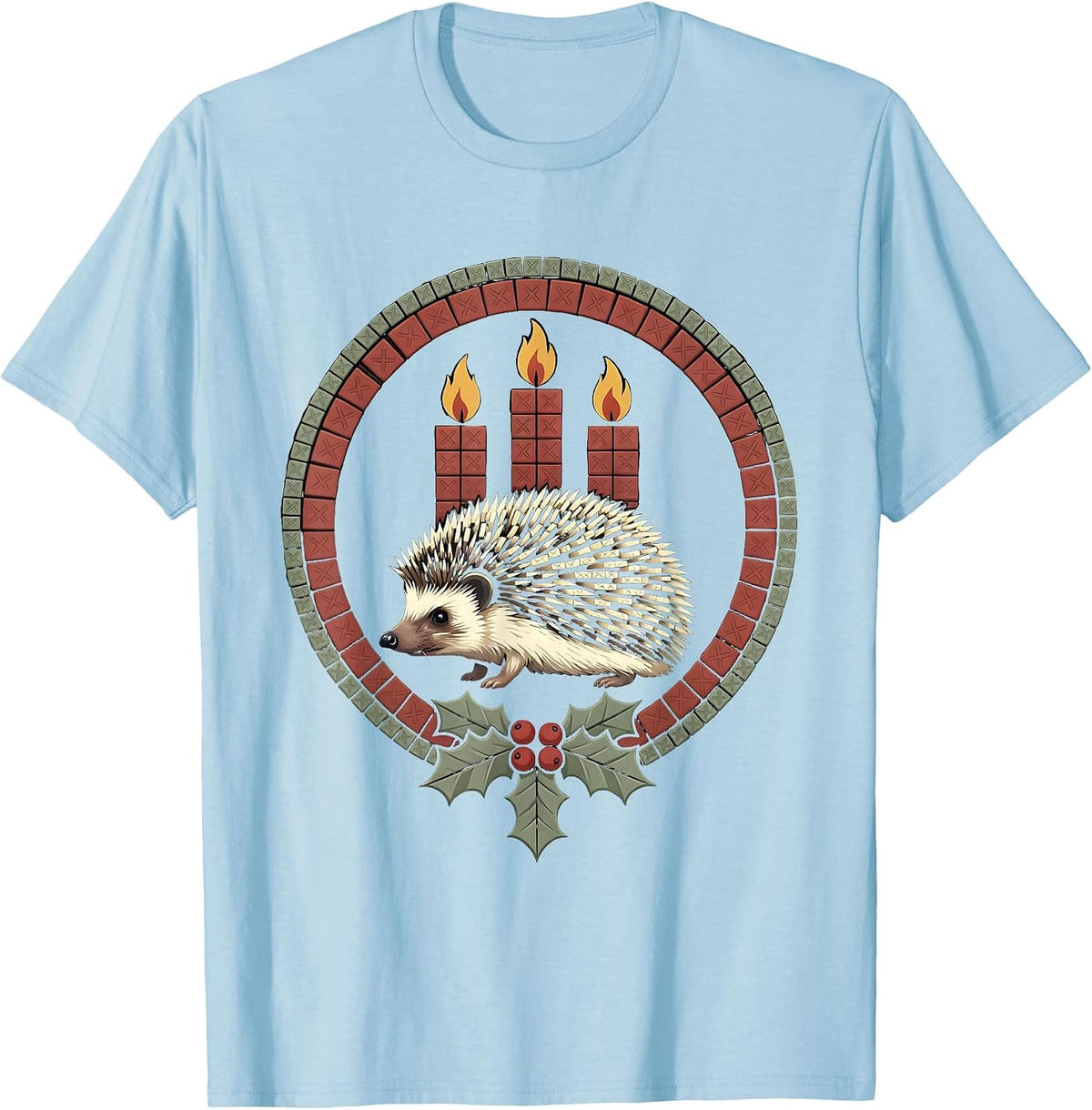 Men's Sealed Hedgehog Advent Badge Cute Christmas Animal Lover T-Shirt - Baby Blue