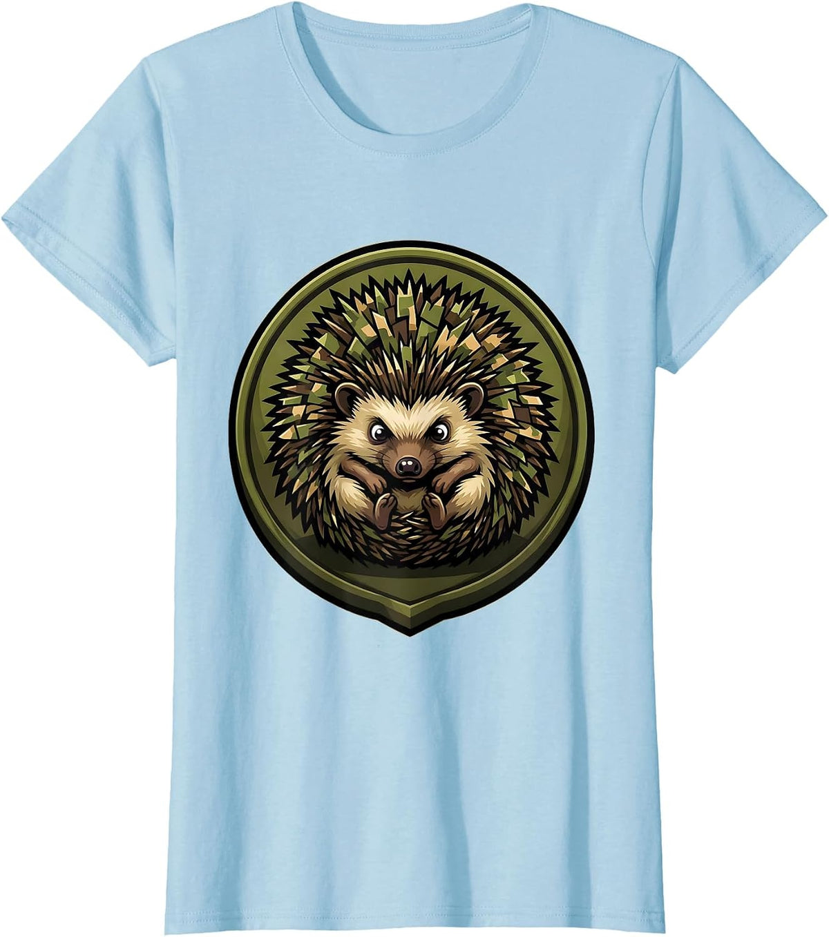 Women's Kids Camo Hedgehog Rolled Up Ball Graphic T-Shirt - Baby Blue