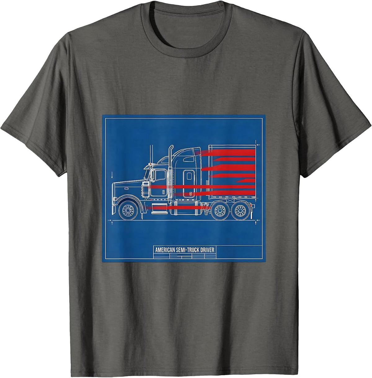 Men's American Semi-Truck Driver Patriotic Trucker Gift T-Shirt - Asphalt Grey