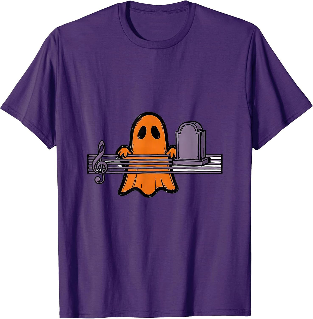Ghost Musician Music Teacher Halloween Humor T-Shirt - Purple