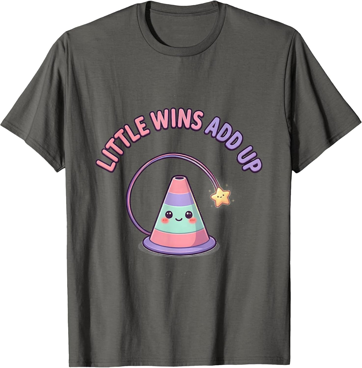Little Wins Add Up Cute Kawaii Occupational Therapy OT PT T-Shirt - Asphalt Grey