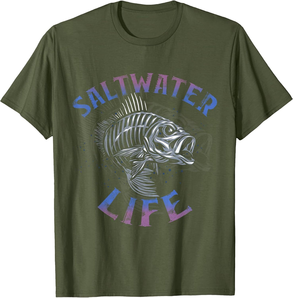 Saltwater Life Fishing Great Graphic T-Shirt - Olive Green