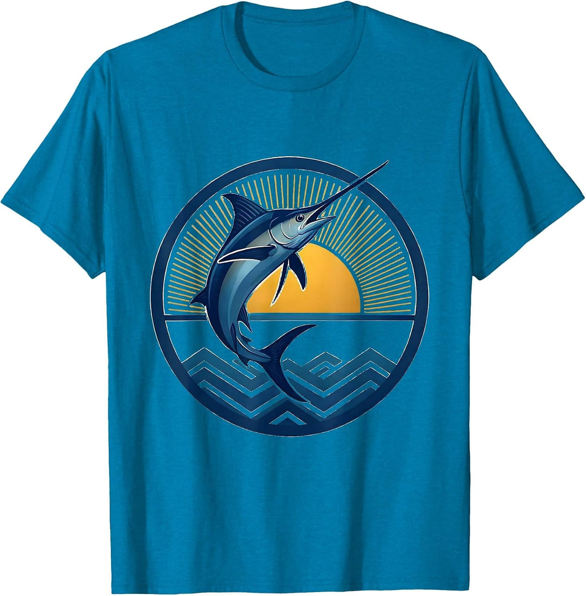Gulf of America Giant Blue Marlin Leaping T-Shirt - Sapphire Blue