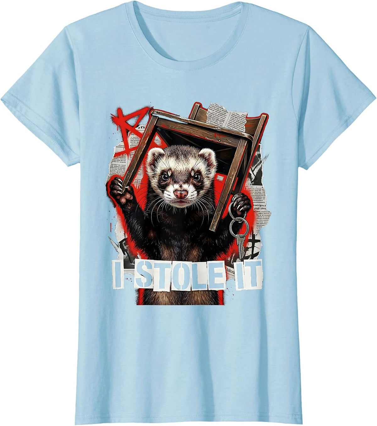 Women's I Stole It Punk Metal Ferret Lover Gift Ferret Owner T-Shirt - Baby Blue