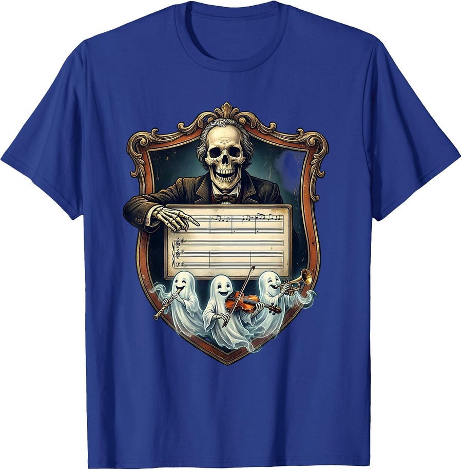 Ornate Shield Ghost Music Teacher Vintage Halloween T-Shirt - Royal Blue