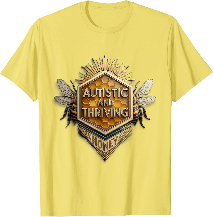 Men's Autistic and Thriving Honey Empowerment Design T-Shirt - Lemon Yellow