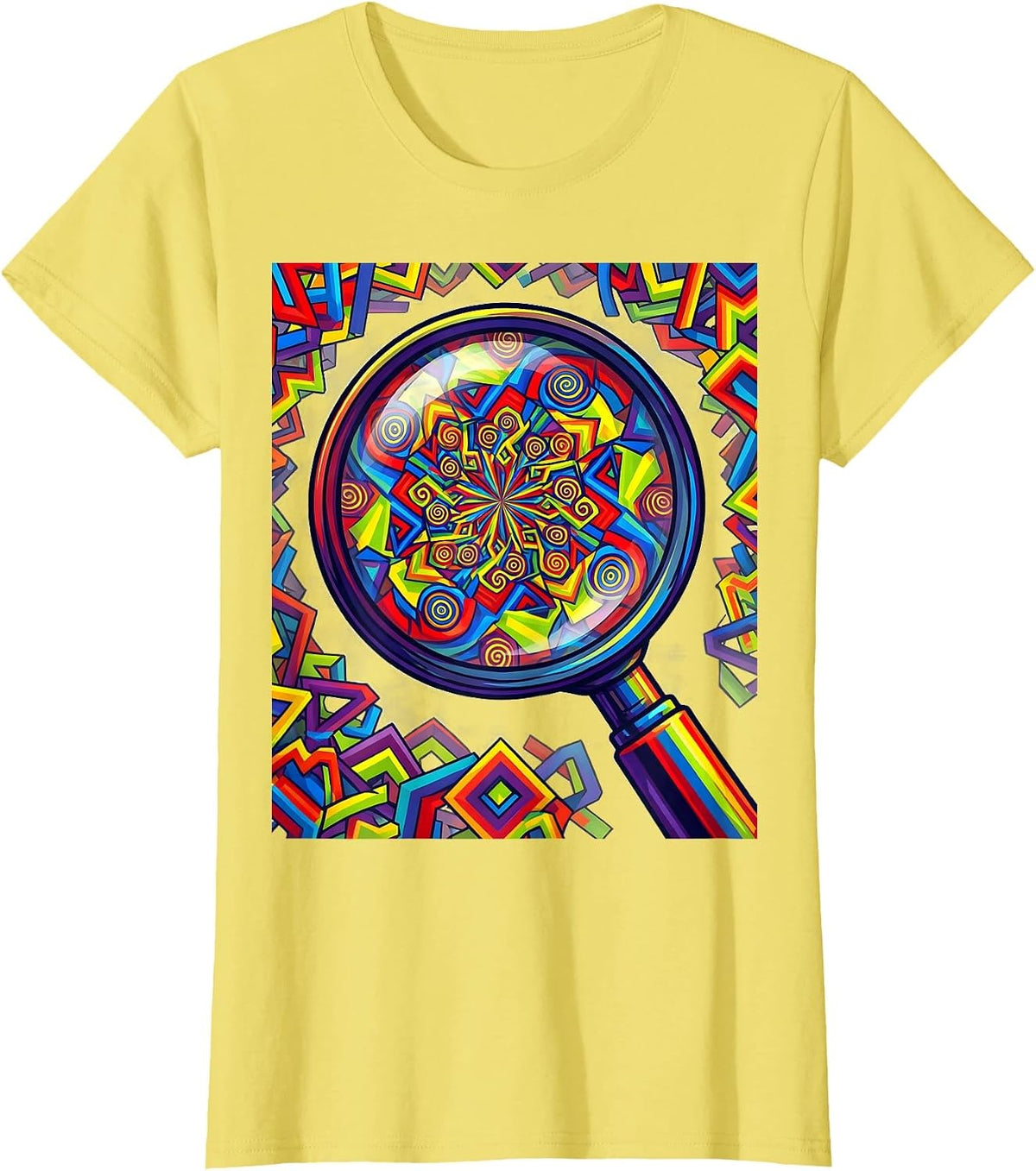 Women's Dyslexia Magnifying Glass Hidden Patterns Design T-Shirt - Lemon Yellow