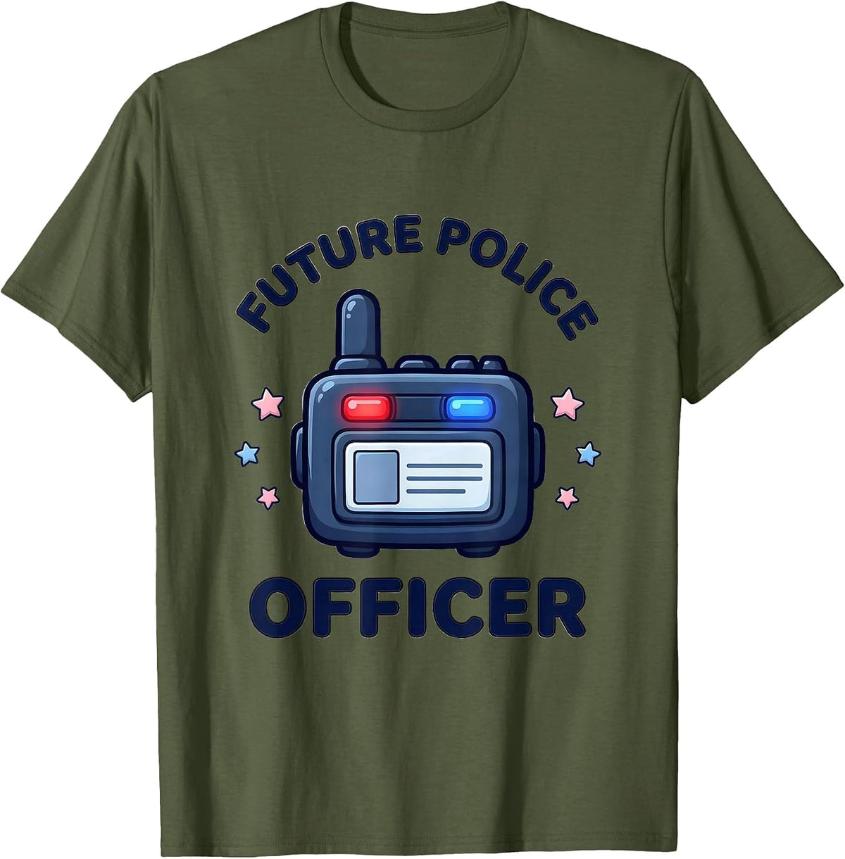 Men's Future Police Officer Cute Kawaii Kids Toddler Costume Play T-Shirt - Olive Green