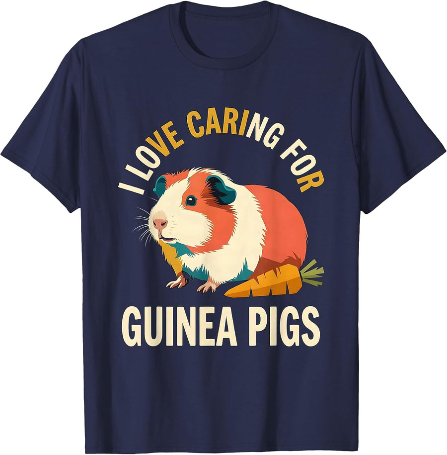 I Love Caring For Guinea Pigs Funny Guinea Pig Owner Pet T-Shirt - Navy Blue