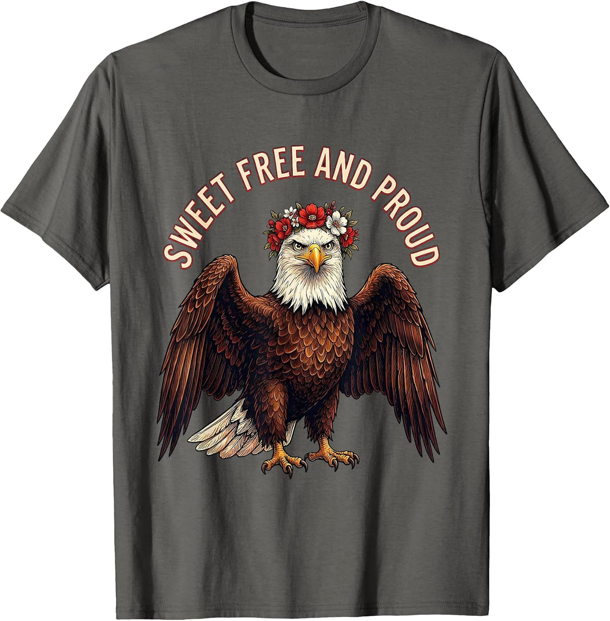 Sweet Free and Proud Red White and Blue Girls Design T-Shirt - Asphalt Grey
