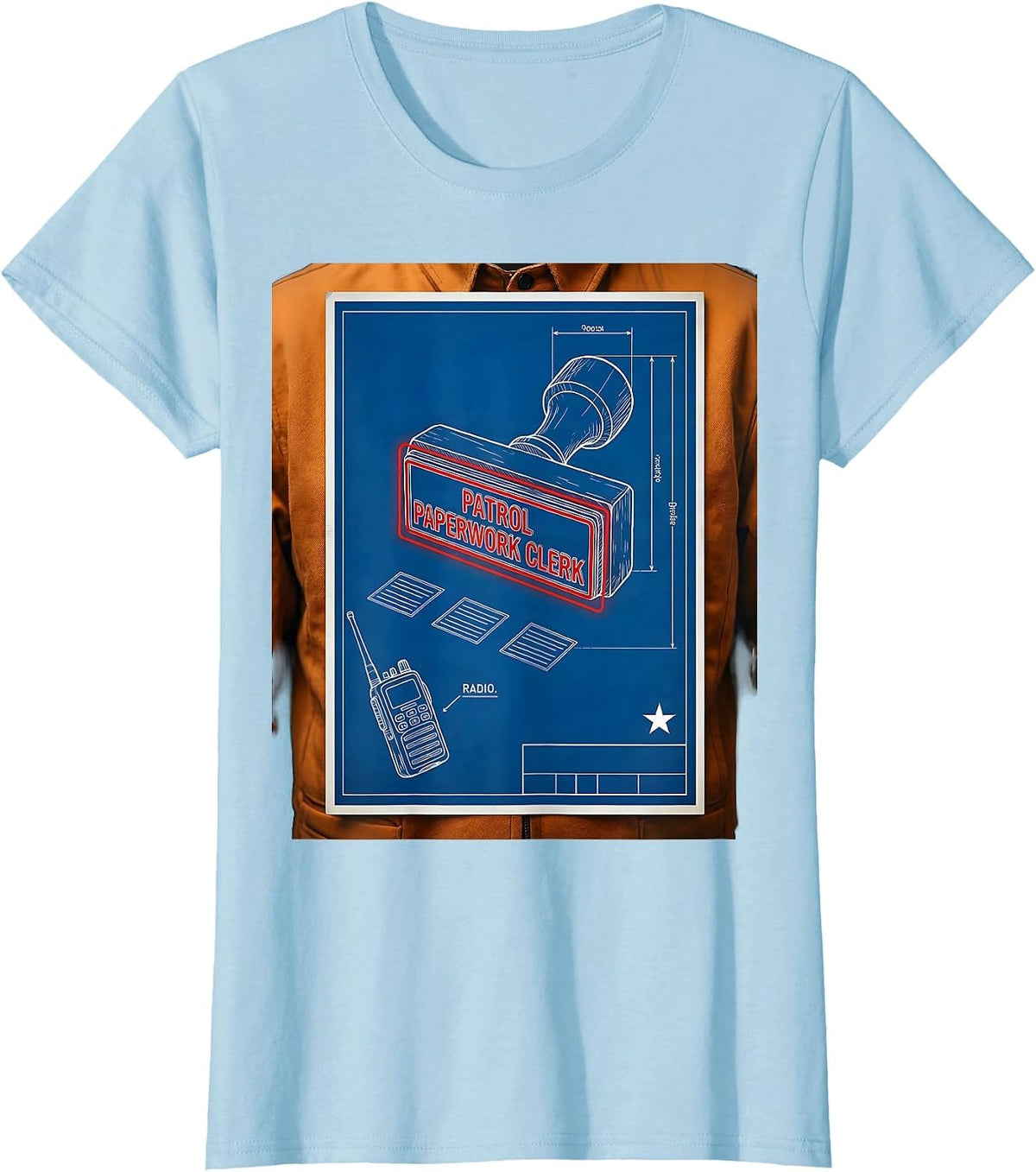 Patrol Paperwork Clerk Technical Blueprint Funny Police T-Shirt - Baby Blue
