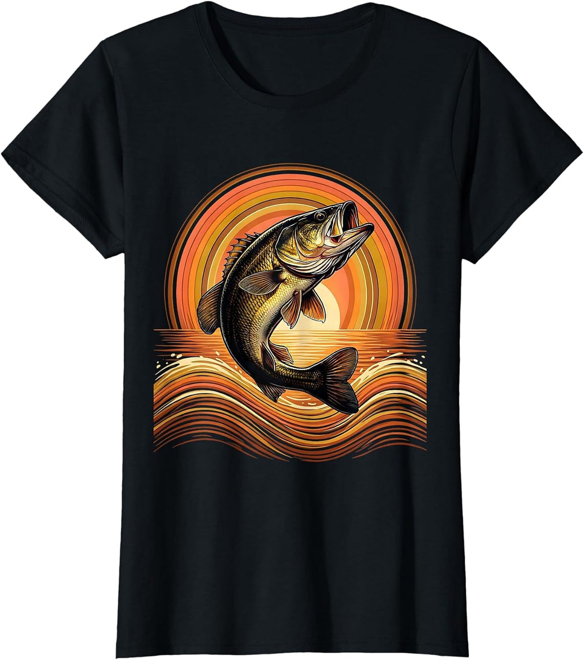 Largemouth Bass Leaping Water Splash Fishing T-Shirt - Black