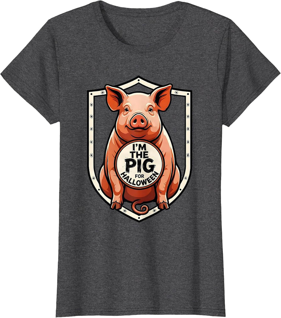 Women's I’m The Pig For Halloween Funny Pig Lover Halloween Costume T-Shirt - Dark Heather Grey