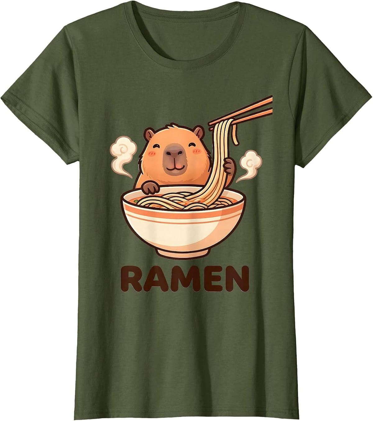 Women's Ramen Cute Capybara Kawaii Animal Anime Food Lover Gift T-Shirt - Olive Green